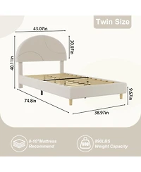 homfan Twin Modern Kids Bed Frame with Arch Boucle Upholstered Headboard, Sturdy Wooden Slats, Noise Free, No Box Seasonal Needed, Easy Assembly
