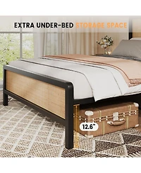 homfan Bed Frame with Storage Space Under The Bed, Bed Frame with Rattan Headboard and Footboard, Sturdy Platform Bed Frame, No Box Spring Needed