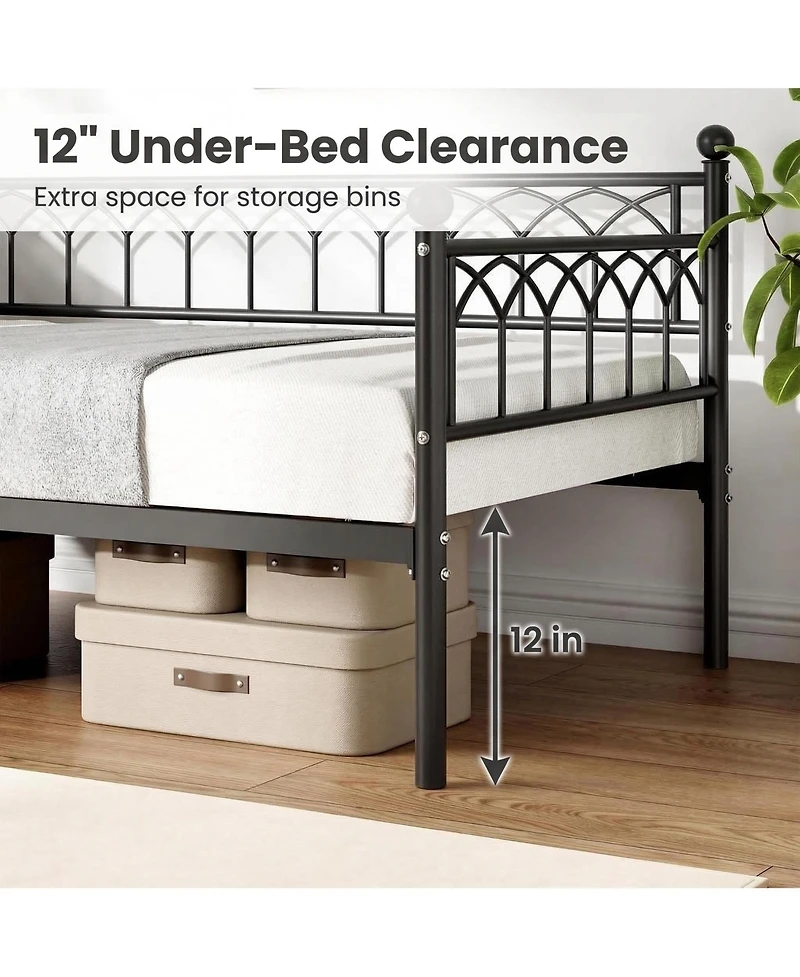 homfan Twin Size Daybed with Trundle, Black Metal Sofa Bed Frame with Steel Slat Support and 350 Lb Capacity for Living Room or Bedroom