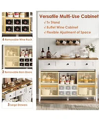 homfan Rustic Sideboard Cabinet Sliding Barn Door, 3 Drawers, Wine Rack and Adjustable Shelf for Dining Room or Living Room