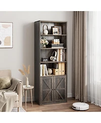 homfan 71.4" Tall Industrial Large Bookcase with Doors Floorstanding Shelving Unit with Storage Shelves for Living Room, Bedroom or Office