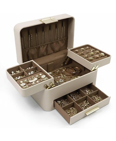 Yigii 3 Layers Jewelry Organizer Box with Drawers Pu Leather Storage for Earrings Rings Necklaces Bracelets