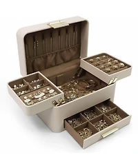 Yigii 3 Layers Jewelry Organizer Box with Drawers Pu Leather Storage for Earrings Rings Necklaces Bracelets