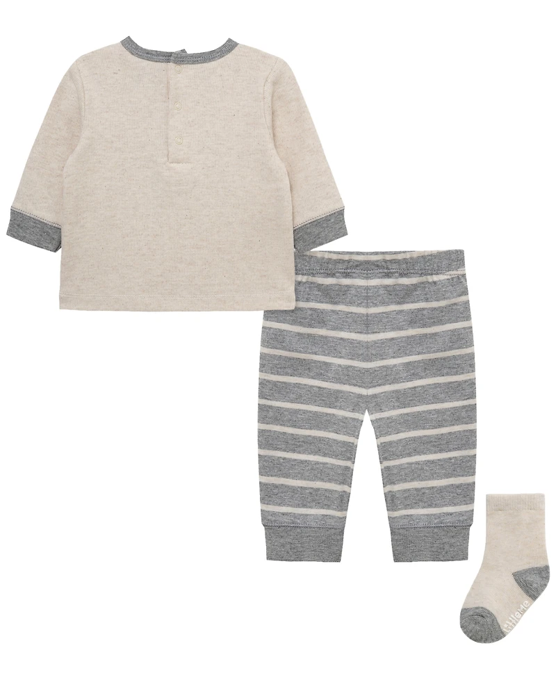 Little Me Baby Boys' Cabin Round Neck Top, Joggers and Socks, 3-Piece Set