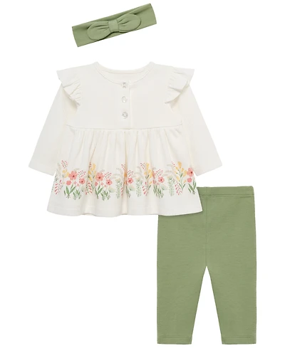 Little Me Baby Girls' Border Tunic Top, Leggings and Headband, 3-Piece Set