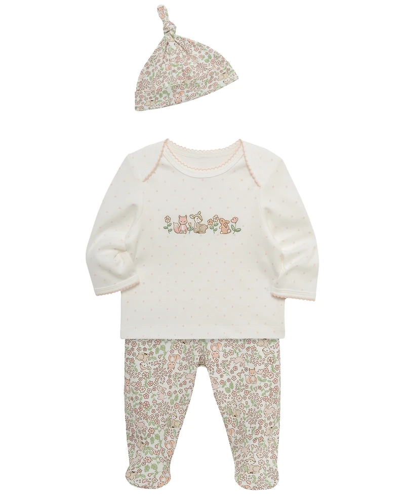 Little Me Baby Girls' Woodland Lap-Shoulder Top, Pants and Hat, 3-Piece Set