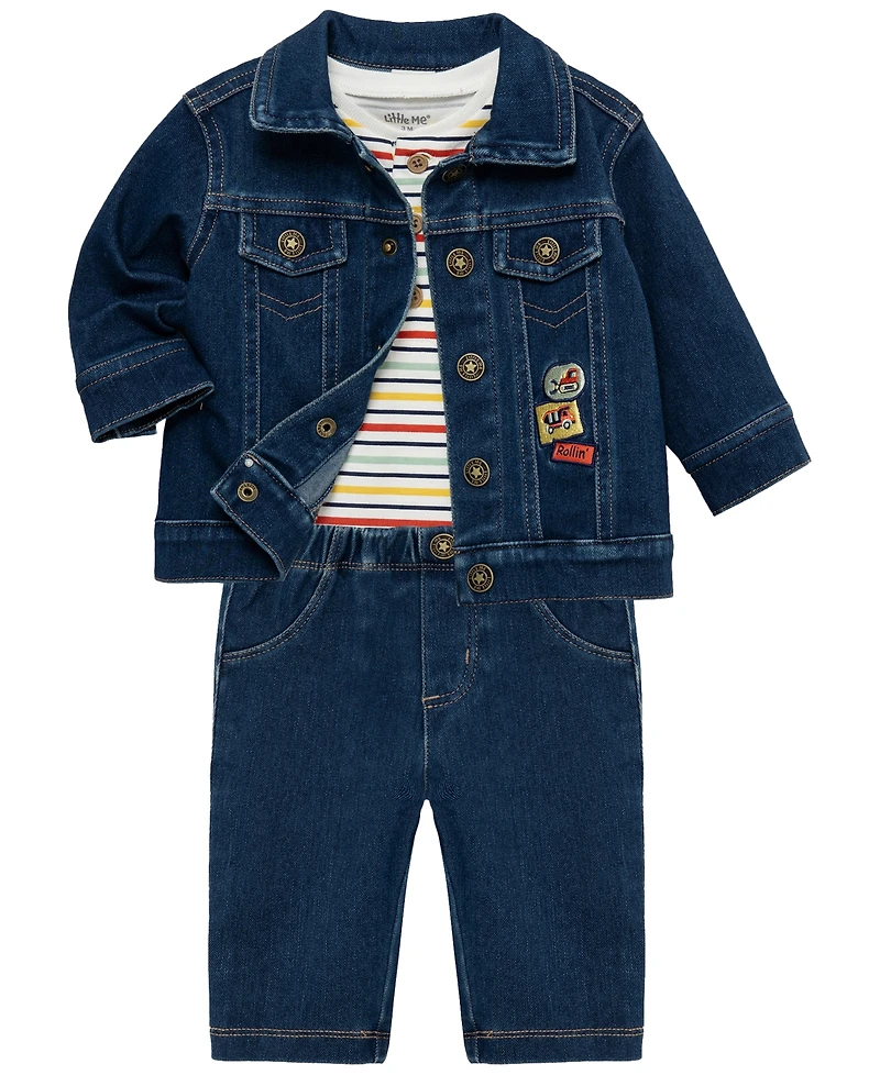 Little Me Baby Boys' Construction Crew Bodysuit, Jacket and Pants, 3-Piece Set