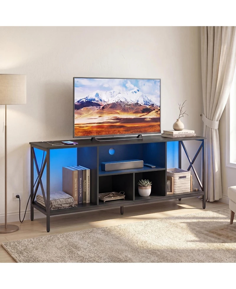 Slickblue Modern Tv Stand with Led Lights and Integrated Power Outlets