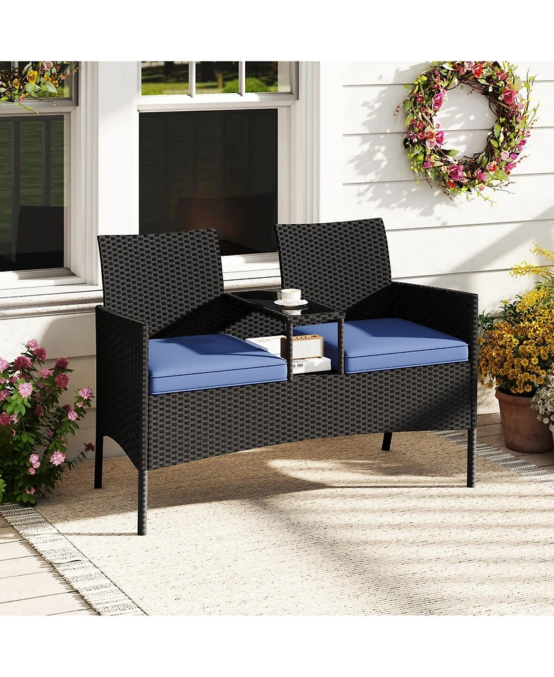 Slickblue Patio Loveseat with Built Table Outdoor Bench for Backyard Porch