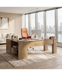 Tribesigns 78.7" L Shaped Office Desk with Drawers,Executive Computer Desk with Open Shelves Storage,Farmhouse Wooden Desks Business Furniture