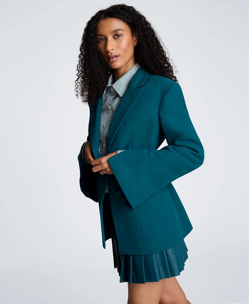 Kenneth Cole Women's Slim Sleeve Zippers One-Button Blazer
