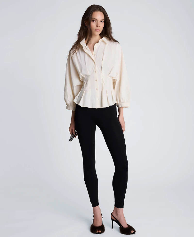 Kenneth Cole Women's Pleated Button-Front Peplum Shirt