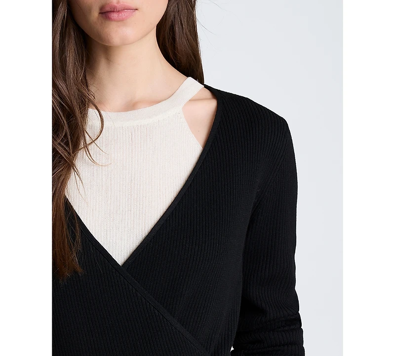 Kenneth Cole Women's Ribbed Twofer Wrap Sweater