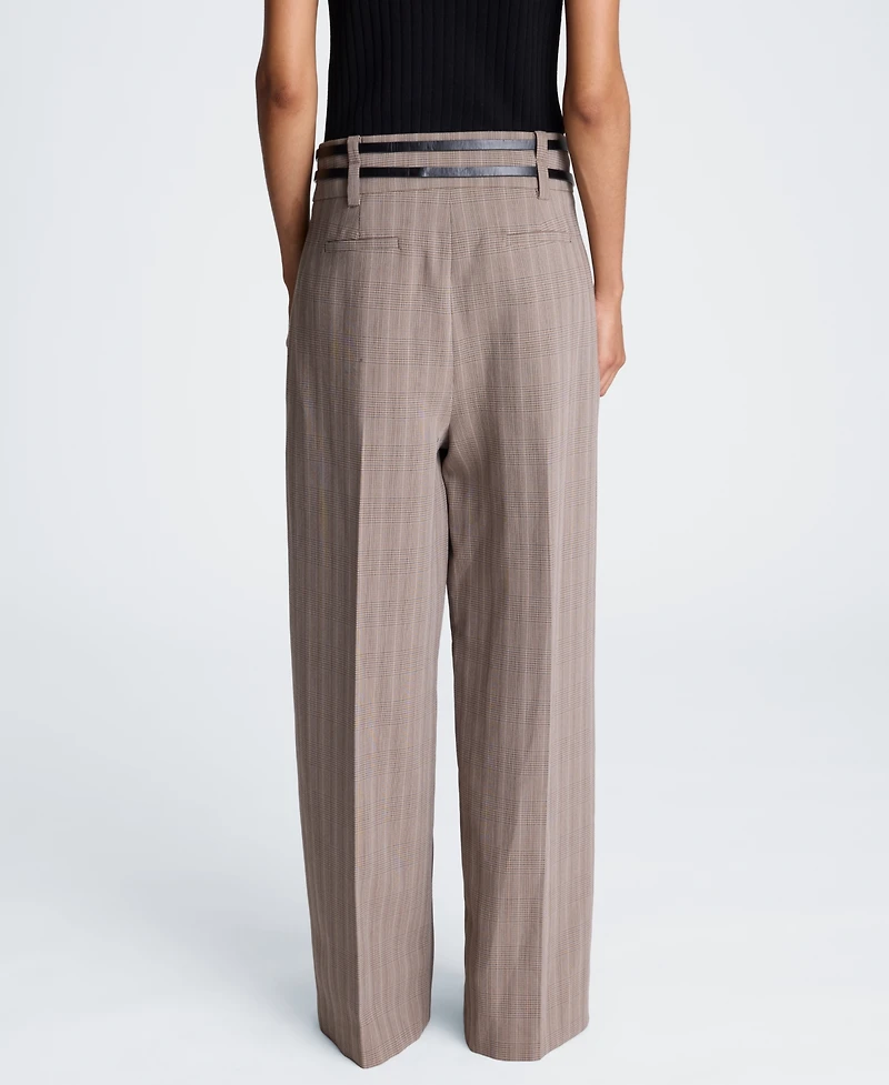 Kenneth Cole Women's High-Rise Double-Belt Pleated Wide-Leg Pants
