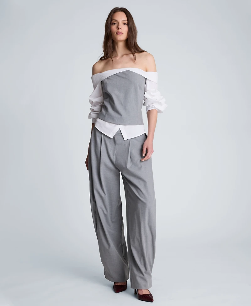 Kenneth Cole Women's Off-The-Shoulder Pleated-Sleeve Bustier Shirt