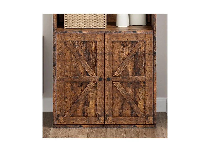 homfan 71.4" Tall Farmhouse 6-Tier Bookcase with Sliding Barn Doors and Adjustable Shelves, Storage Cabinet for Bedroom, Living Room, Office