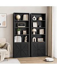 homfan Set of 2 Industrial Bookcase with Doors 71.4" Tall Bookshelf with Storage Shelves for Living Room, Bedroom or Office