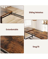 homfan Extendable Dining Set with Padded Benches, Industrial Style Engineered Wood Steel Frame Multi use Home Furniture