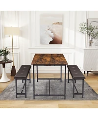 homfan 3-Piece Space-Saving Dining Set, Tufted Cushioned Bench Combo, Reinforced Frame Multi-Purpose Home Kitchen Furniture