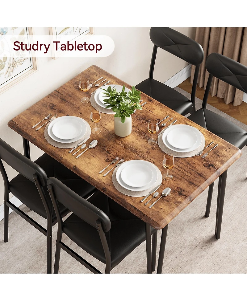 homfan 5-Piece Modern Dining Set, Pu Upholstered Chairs, Multi-purpose Space Saving Engineered Wood Home Furniture