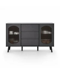 homfan 52.7'' Buffet Cabinet with 2 Fluted Glass Doors, 3 Drawers and Adjustable Shelves, Storage Sideboard for Kitchen, Dining Room or Living Room