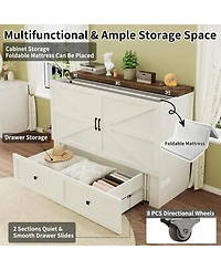 homfan Farmhouse Murphy Bed, Full Size Wood Murphy Bed Cabinet with Charging Station and 900 Lb Capacity for Living Room or Office