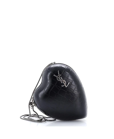 Pre-Owned Saint Laurent Love Heart Chain Box Clutch Embossed Leather