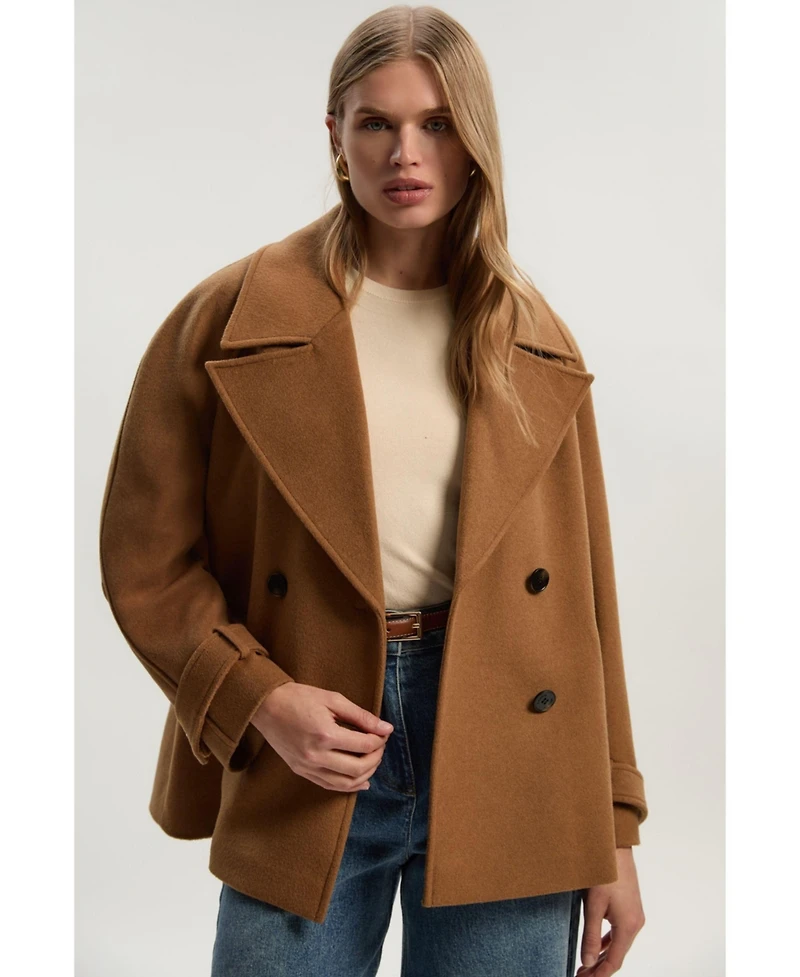Karen Millen Women's Brushed Wool Double Breasted Short Coat