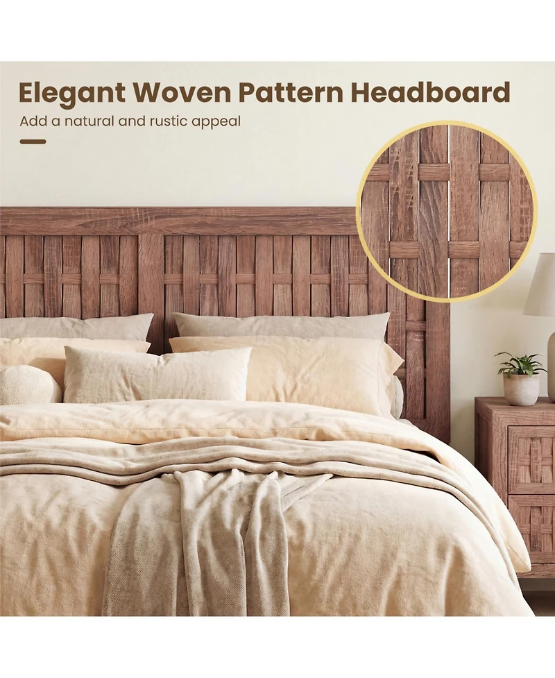 Slickblue Platform Bed Frame Mid Century Style with Woven Accent Headboard