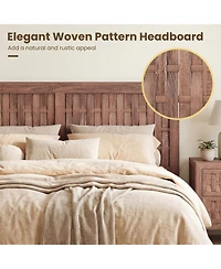 Slickblue Platform Bed Frame Mid Century Style with Woven Accent Headboard