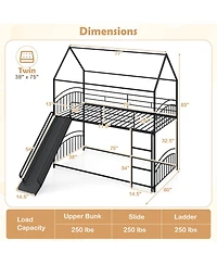Slickblue House Bunk Bed Twin Over with Metal Slats and Sturdy Frame Design
