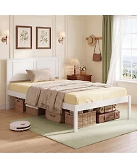Slickblue Farmhouse Style Wooden Bed Frame with Headboard