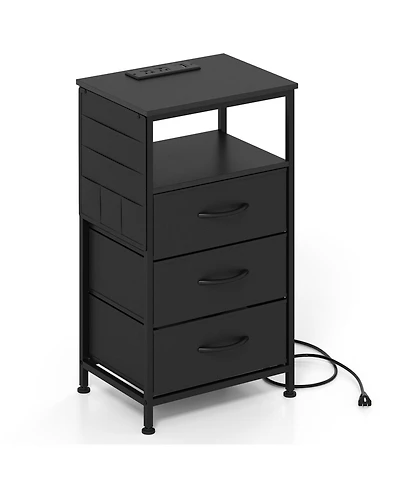 Slickblue Modern Nightstand with 3 Fabric Drawers and Charging Ports