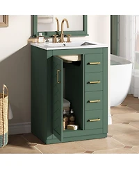 Sillysis 24 Inch Modern Bathroom Vanity with Sink, Solid Wood Mdf Cabinet with 3 Soft Close Drawers, Space-Saving Storage