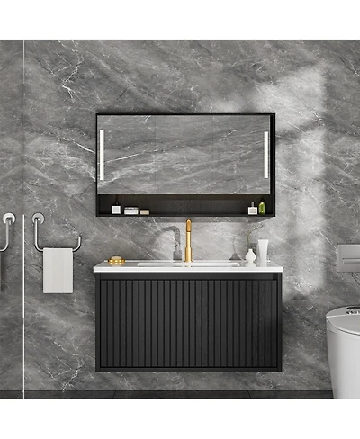 Sillysis 30 Inch Wall Mounted Bathroom Vanity with Large Soft Close Drawer, Integrated Ceramic Sink, Modern Floating Cabinet