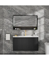 Sillysis 30 Inch Wall Mounted Bathroom Vanity with Large Soft Close Drawer, Integrated Ceramic Sink, Modern Floating Cabinet