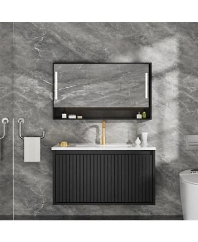 Sillysis 30 Inch Wall Mounted Bathroom Vanity With Large Soft Close Drawer Integrated Ceramic Sink Modern Floating Cabinet