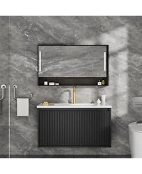 Sillysis 30 Inch Wall Mounted Bathroom Vanity With Large Soft Close Drawer Integrated Ceramic Sink Modern Floating Cabinet