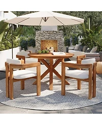 Asagikoiai 5 Piece Outdoor Acacia Wood Round Dining Set with Cushioned Chairs for Patio or Garden