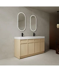 Sillysis 59 Inch Modern Double Sink Bathroom Vanity with Resin Basin, Soft Close Doors, Ample Storage and Adjustable Shelves