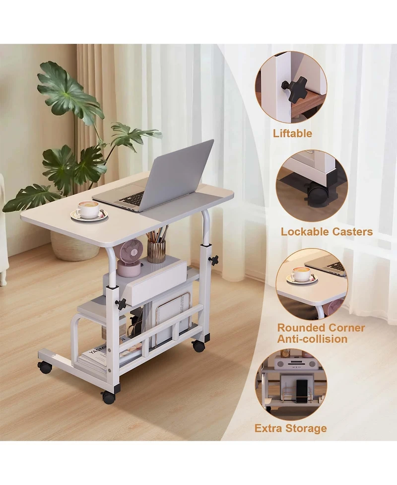 homfan Adjustable Height Mobile Standing Desk with Wheels - Compact Laptop Table with Storage Shelves - Ergonomic, Space-Saving Workstation
