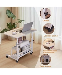 homfan Adjustable Height Mobile Standing Desk with Wheels - Compact Laptop Table with Storage Shelves - Ergonomic, Space-Saving Workstation