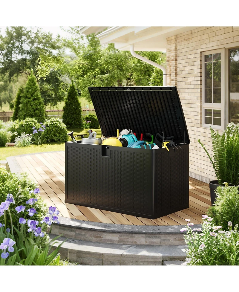 homfan 120 Gallon Outdoor Storage Box - Lockable Resin Deck Bin for Garden Tools, Patio Furniture Cushions - Waterproof, Weather and Uv Resistant