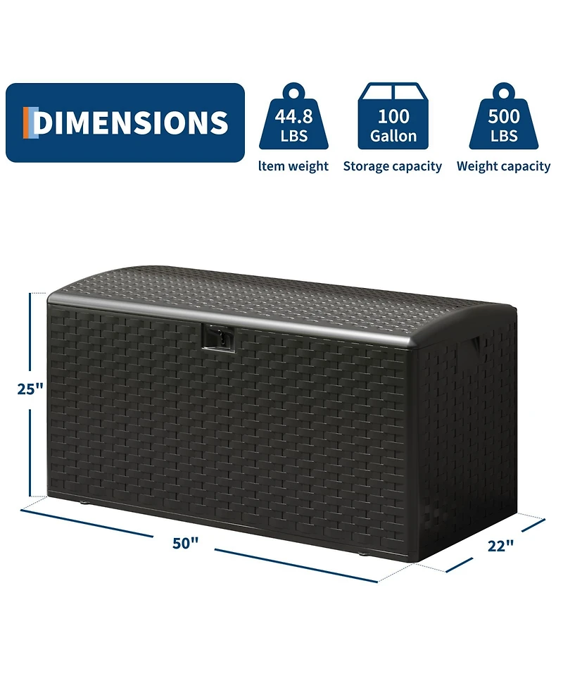 homfan 99 Gallon Lockable Waterproof Outdoor Storage Box - Durable Resin Deck for Patio, Lawn, Garden Large Capacity, Uv-Resistant Bin