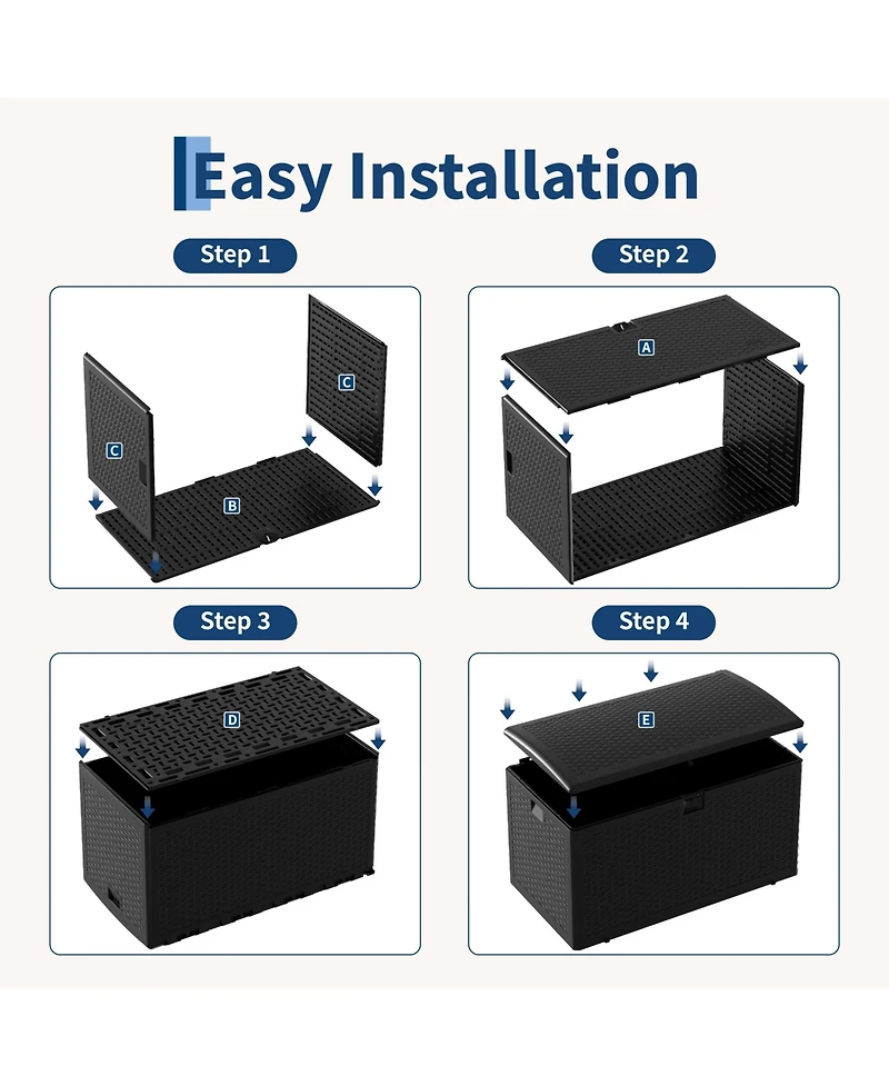 homfan 99 Gallon Outdoor Deck Large Storage Box - Weatherproof Hdpe Resin Patio Chest with Lockable Hydraulic Lid Uv Resistant
