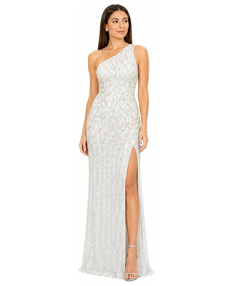 Lara Women's One-Shoulder Beaded Gown with Slit