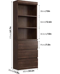homfan 70" Tall Bookcase with 3 Drawers and 3 Open Shelves