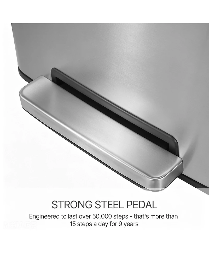 Mega Casa 13 Gal./50 Liter Rectangular Stainless-Steel-Made Matt White Step-on Trash Can for Kitchen