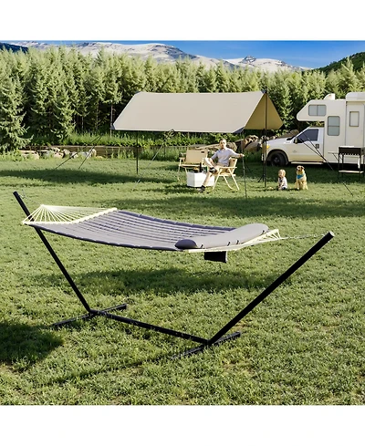 homfan Double Hammock Set – Adjustable Steel Frame and Detachable Pillows, 2 Person Portable Hammock Supports 450 Lbs for Yard, Patio or Garden