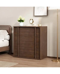homfan 3-Drawer Red-Brown Storage Cabinet Modern Nightstand with Vertical Handle for Bedroom or Living Room